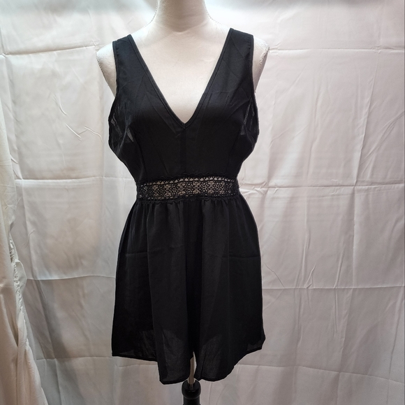 Shein Black Lace Tie Back Romper, Size Large